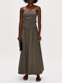Gathered Strapless Dress,ST AGNI,KHAKI,Image 2
