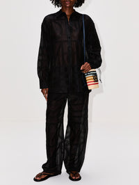 Monogram Crochet PJ Bottom,TOTÉME,BLACK,Image 2