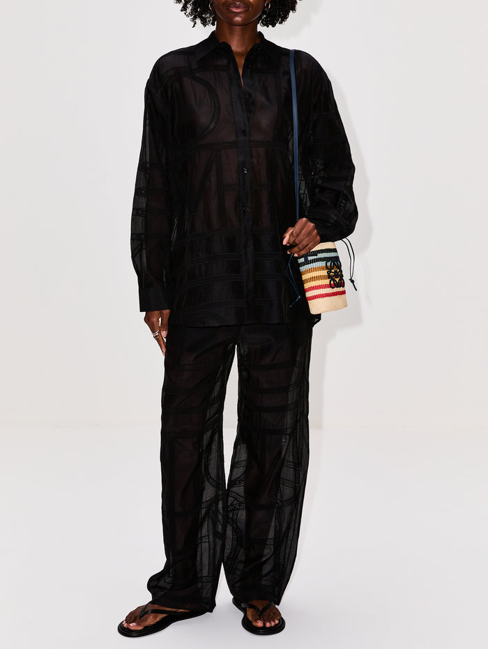 Classic Crochet Shirt,TOTÉME,BLACK,Image 1