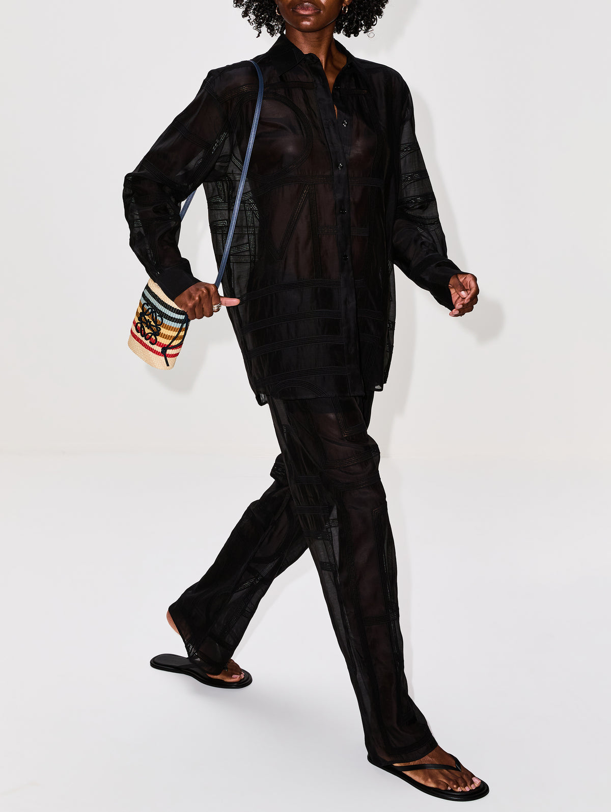 Monogram Crochet PJ Bottom,TOTÉME,BLACK,Image 3