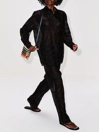 Monogram Crochet PJ Bottom,TOTÉME,BLACK,Image 3