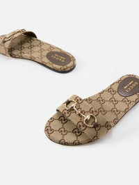 GG Horsebit Sandal,GUCCI,BEIGE/DARK BROWN,Image 2