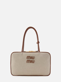 Beau Canvas Top Handle Bag,MIU MIU,NATURAL/BRANDY,Image 1