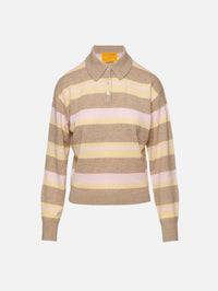 Collegiate Stripe Polo Top,GUEST IN RESIDENCE,TAUPE COMBO,Image 1