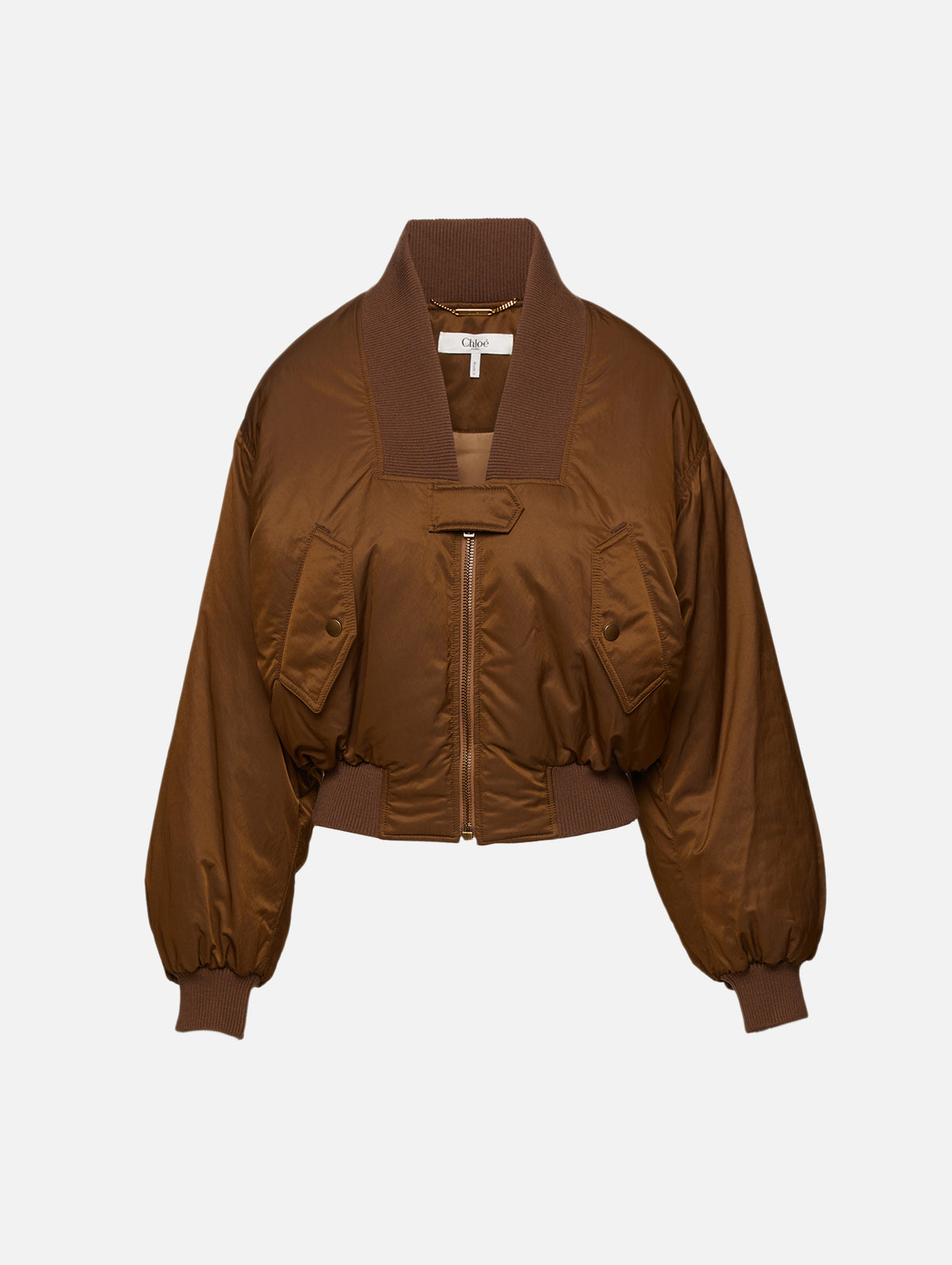 Cropped Bomber,CHLOÉ,AUTHENTIC BROWN,Image 1