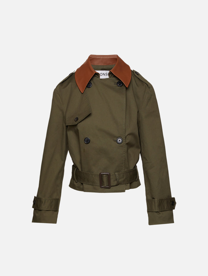 Double Cropped Trench,MONSE,OLIVE,Image 1