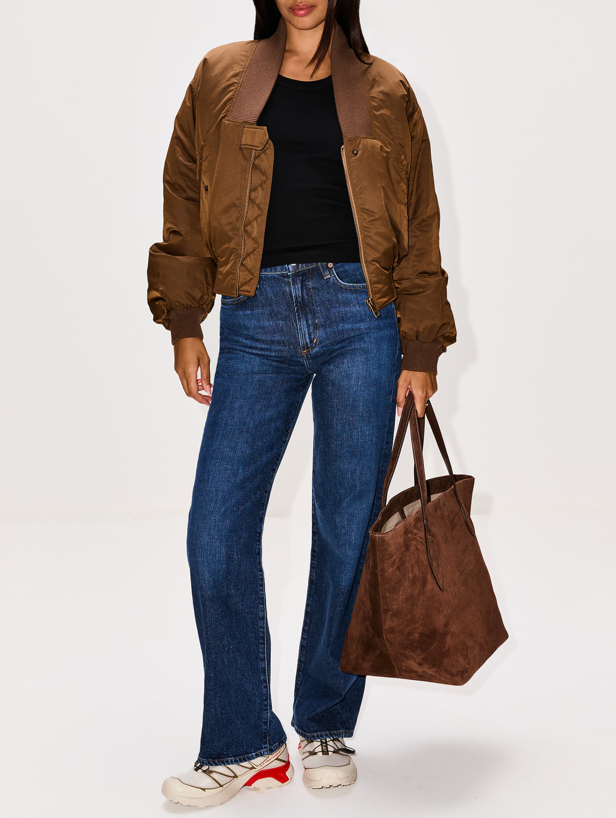 Cropped Bomber,CHLOÉ,AUTHENTIC BROWN,Image 2