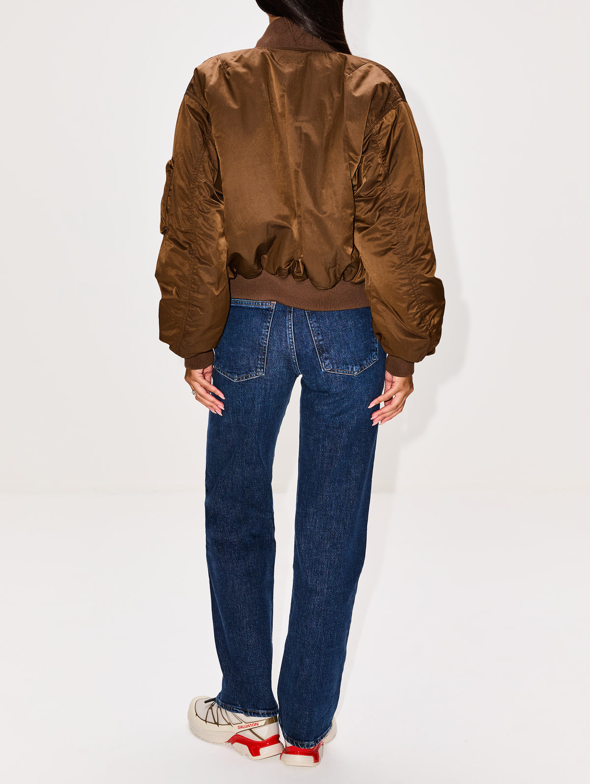 Cropped Bomber,CHLOÉ,AUTHENTIC BROWN,Image 3