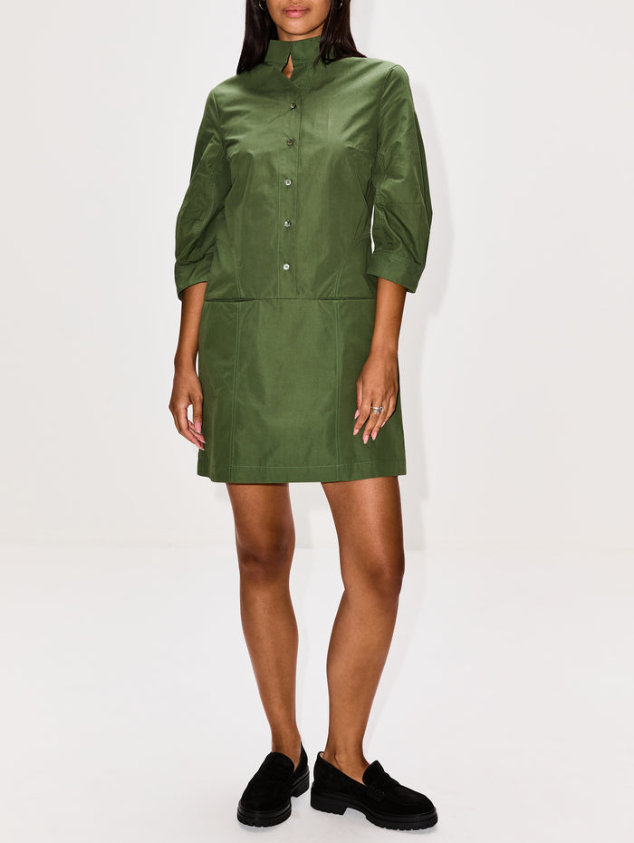 Poplin Day Dress,ALEXANDER MCQUEEN,KHAKI,Image 1