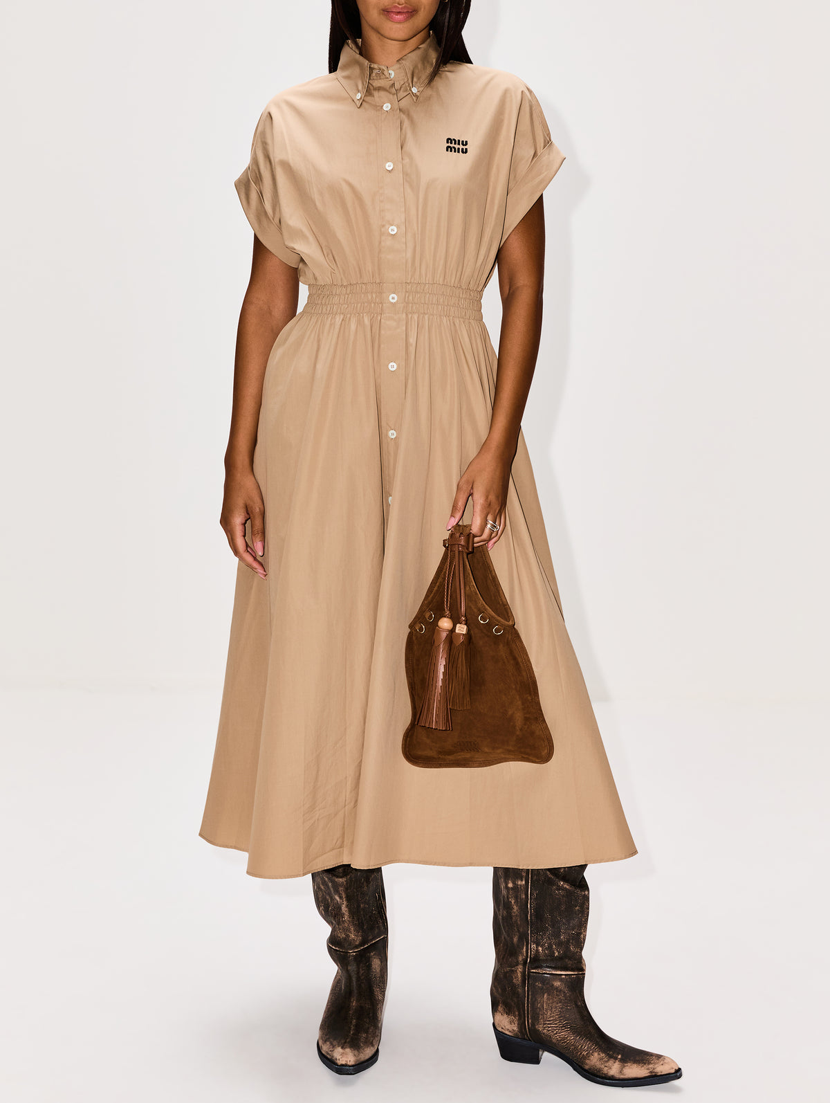 Poplin Cinched Waist Dress | MIU MIU | elysewalker Poplin Cinched Waist Dress | MIU MIU | elysewalker