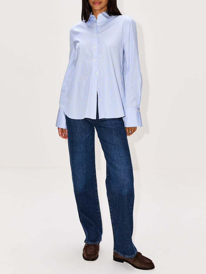 Split Back Button Down Shirt,MONSE,MULTI BLUE,Image 1