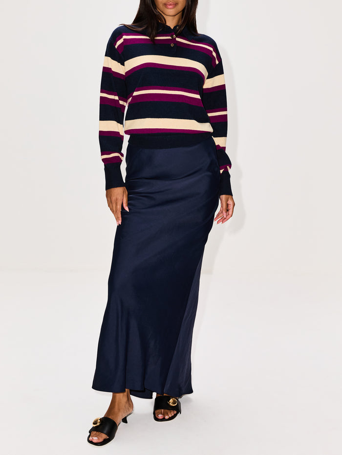 Collegiate Stripe Polo Top,GUEST IN RESIDENCE,MIDNIGHT COMBO,Image 1