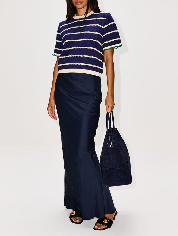 Jules Sweater T-Shirt,BIRDS OF PARADIS BY TROVATA,NAVY/ANTIQUE WHITE STRIPE,Image 1