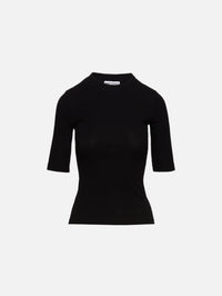Cropped Sleeve T-Shirt,ROSETTA GETTY,BLACK,Image 1