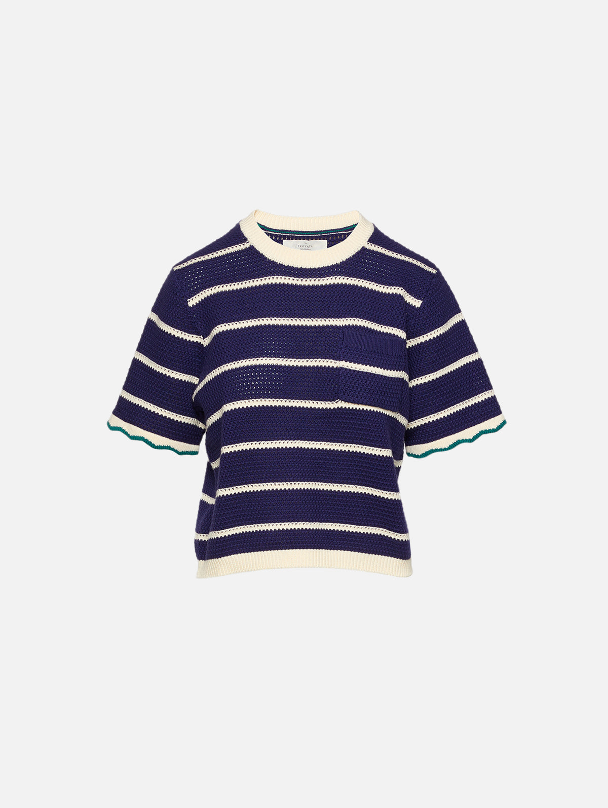 Jules Sweater T-Shirt,BIRDS OF PARADIS BY TROVATA,NAVY/ANTIQUE WHITE STRIPE,Image 1