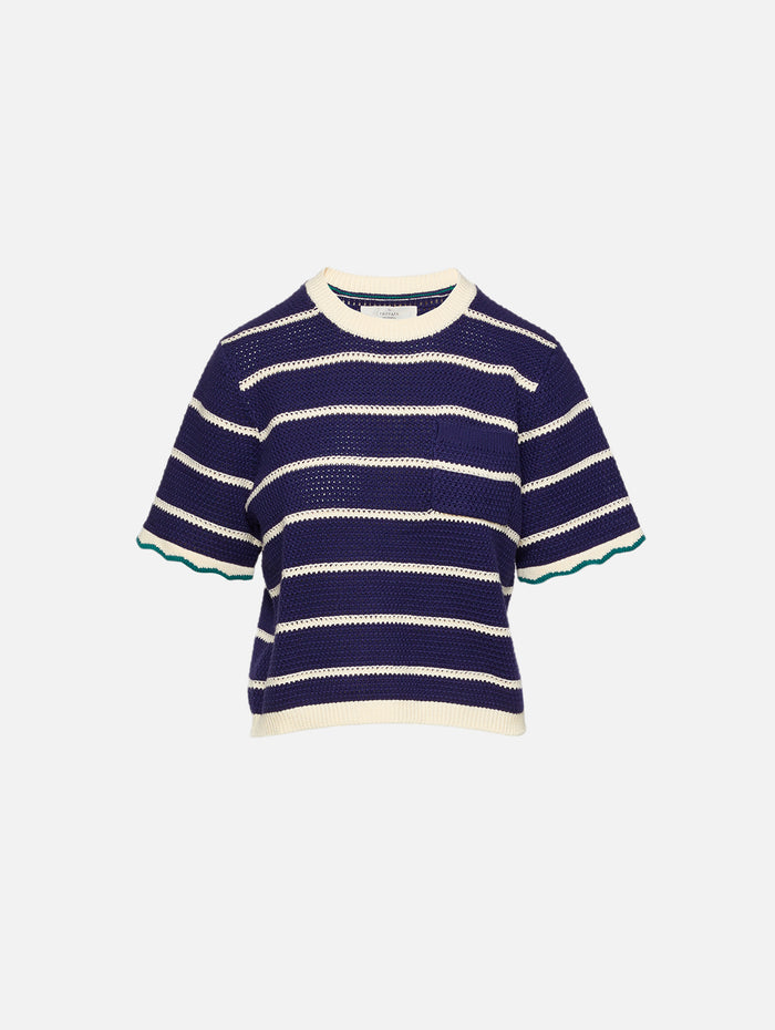 Jules Sweater T-Shirt,BIRDS OF PARADIS BY TROVATA,NAVY/ANTIQUE WHITE STRIPE,Image 1