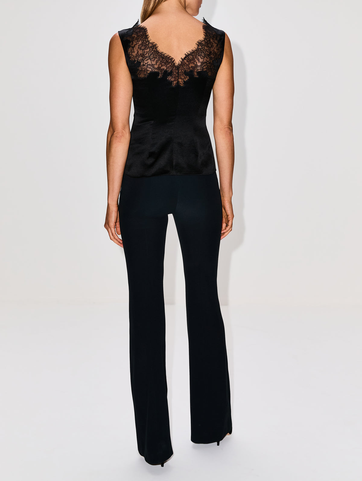 Satin Lace Tank,ALEXANDER MCQUEEN,BLACK,Image 3
