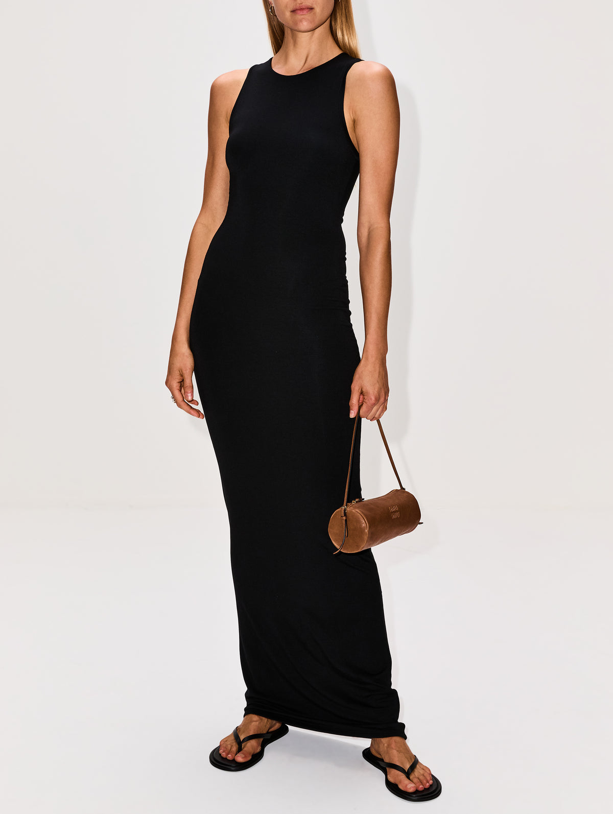 Sleeveless Crewneck Maxi Dress,ÉTERNE,BLACK,Image 2