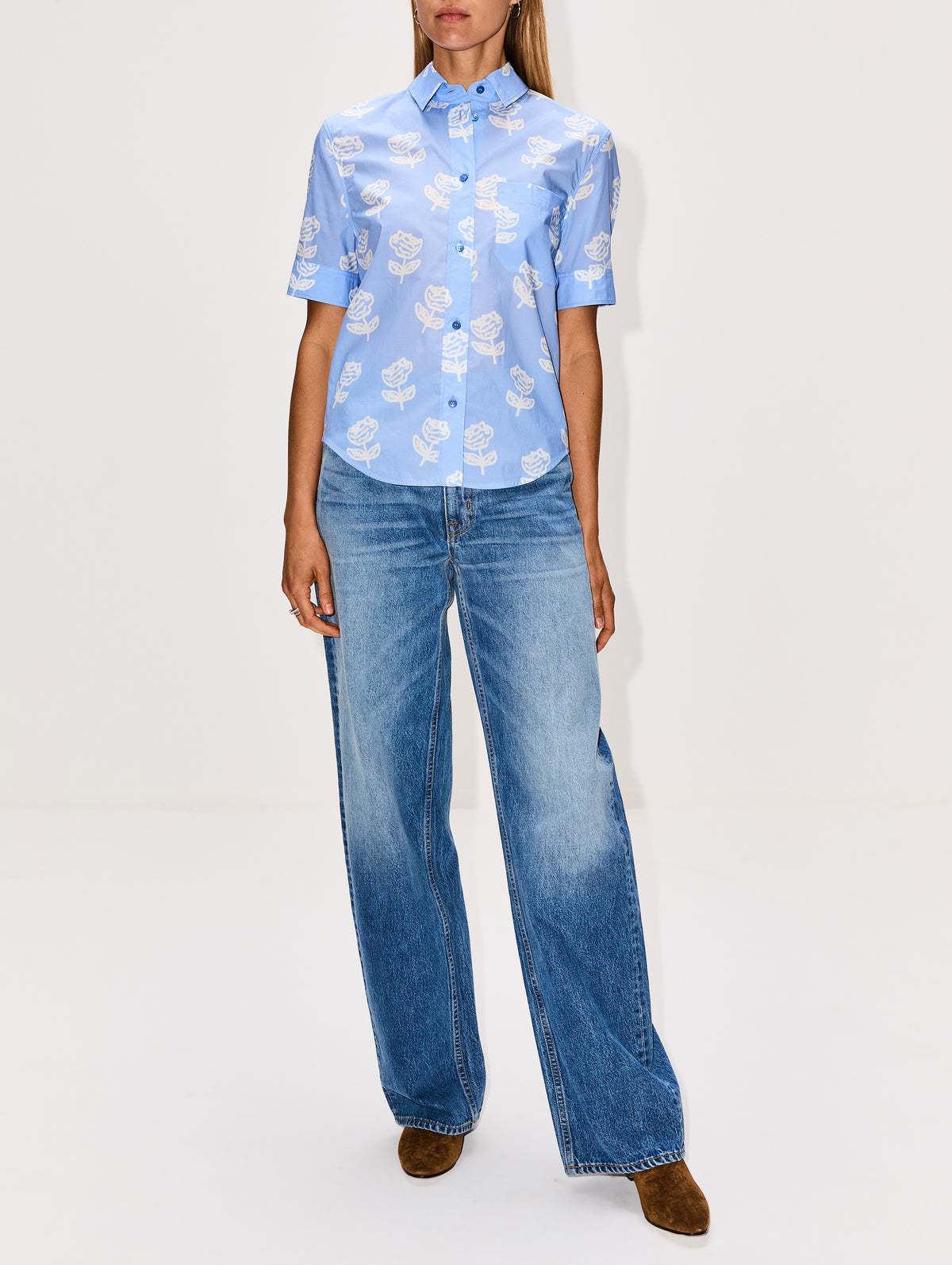 Short Sleeve Collared Shirt,MARNI,IRIS BLUE,Image 2