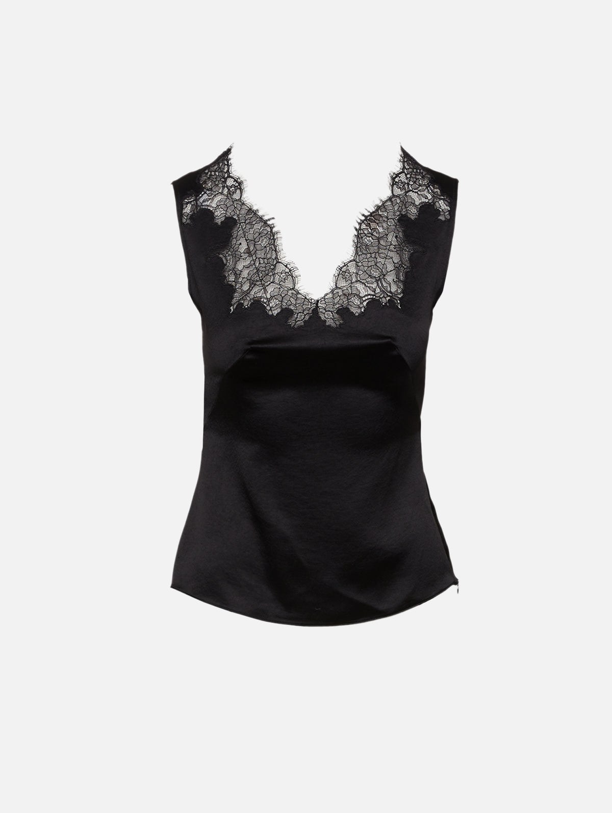 Satin Lace Tank,ALEXANDER MCQUEEN,BLACK,Image 1