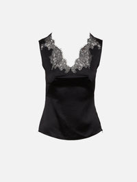 Satin Lace Tank,ALEXANDER MCQUEEN,BLACK,Image 1