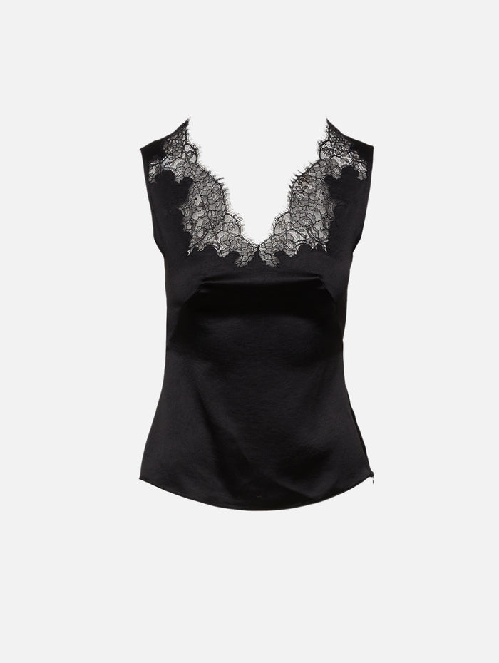 Satin Lace Tank,ALEXANDER MCQUEEN,BLACK,Image 1