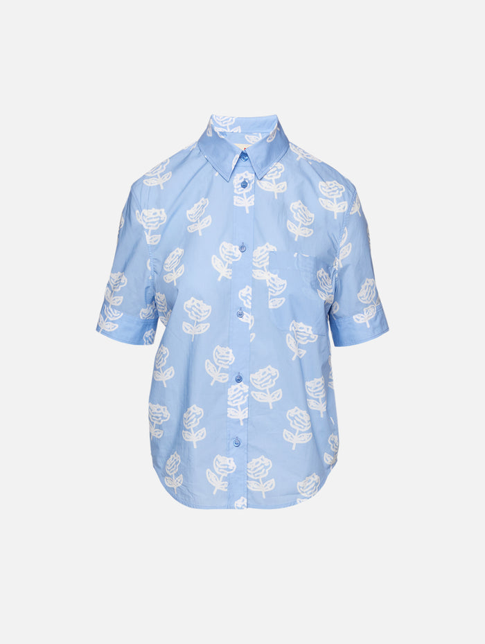 Short Sleeve Collared Shirt,MARNI,IRIS BLUE,Image 1