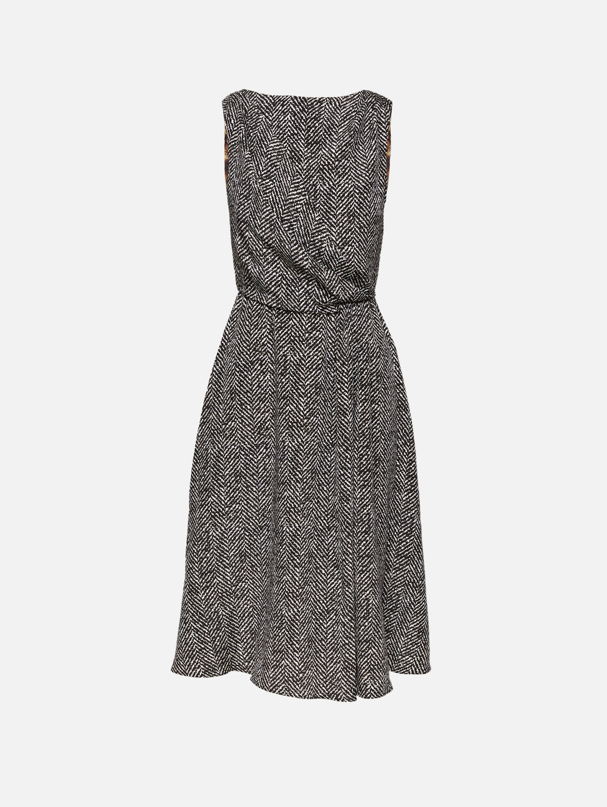 Sleeveless Chevron Dress,DOLCE & GABBANA,BLACK/IVORY,Image 1