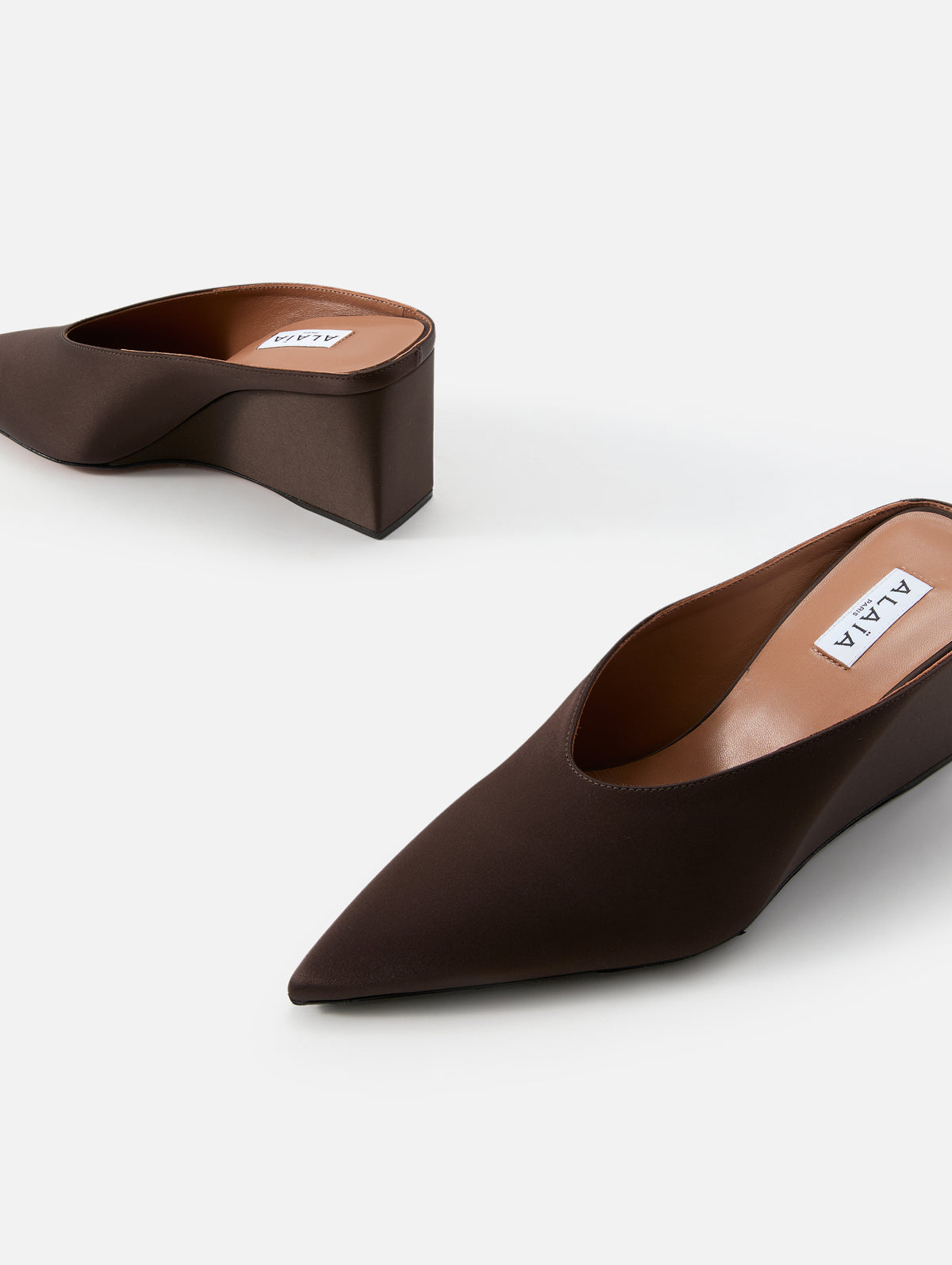 Cube Wedge Mule 75mm,ALAIA,DARK BROWN,Image 2