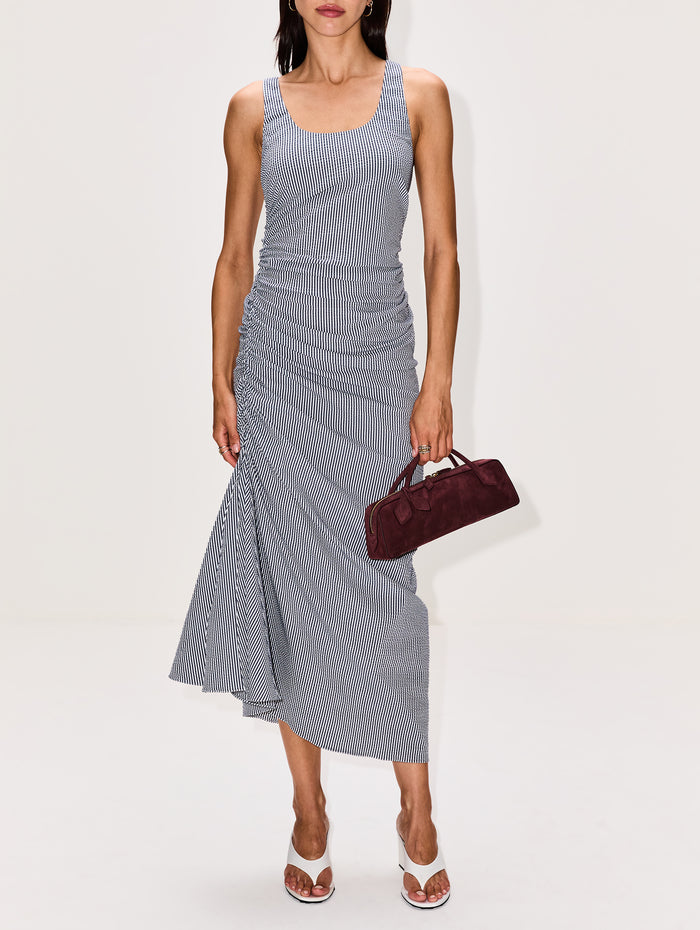 Gathered Dress,ALAIA,BLANC/BLEU,Image 1