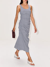 Gathered Dress,ALAIA,BLANC/BLEU,Image 3