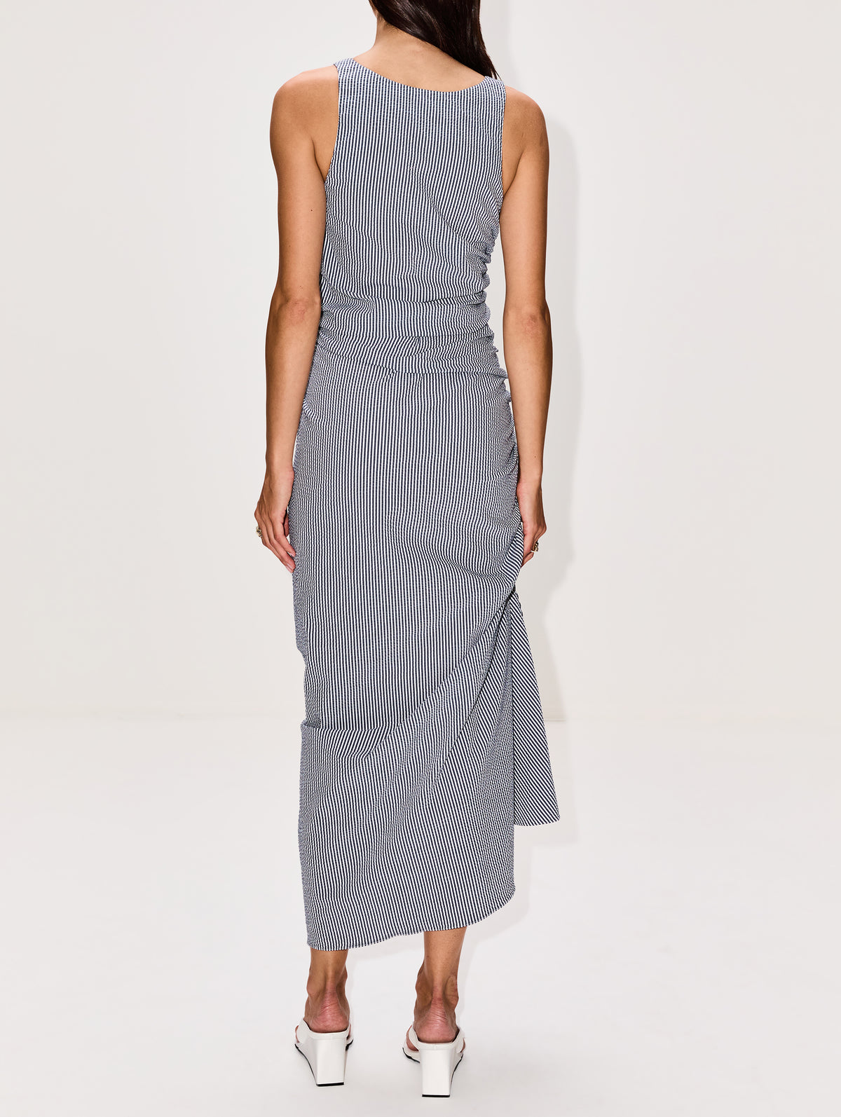 Gathered Dress,ALAIA,BLANC/BLEU,Image 4