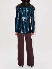 Fur Collar Leather Jacket,CHLOÉ,MILITARY BLUE,Image 3