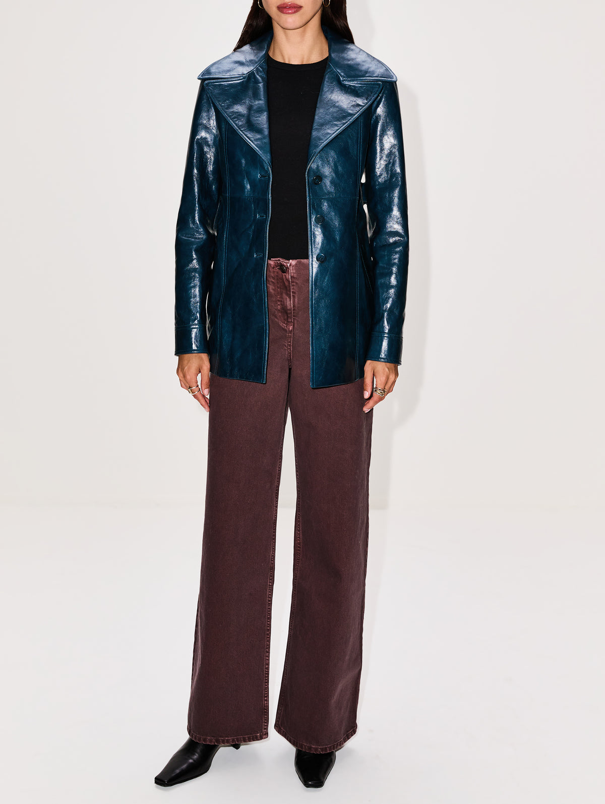 Fur Collar Leather Jacket,CHLOÉ,MILITARY BLUE,Image 4