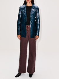Fur Collar Leather Jacket,CHLOÉ,MILITARY BLUE,Image 4