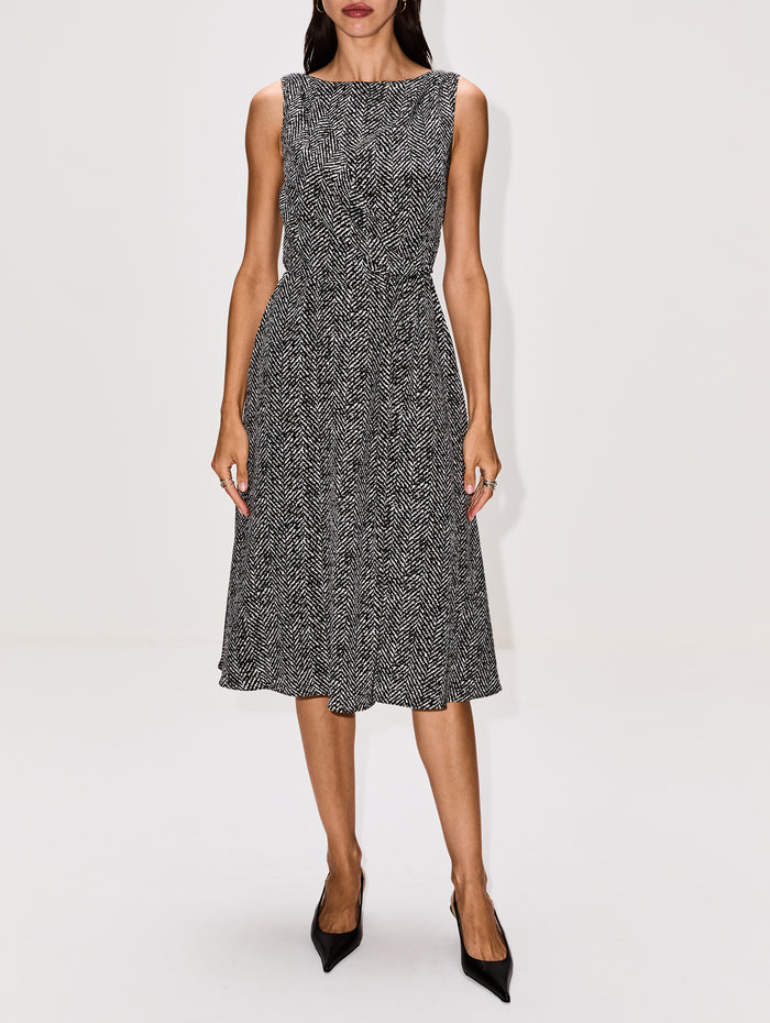 Sleeveless Chevron Dress,DOLCE & GABBANA,BLACK/IVORY,Image 1