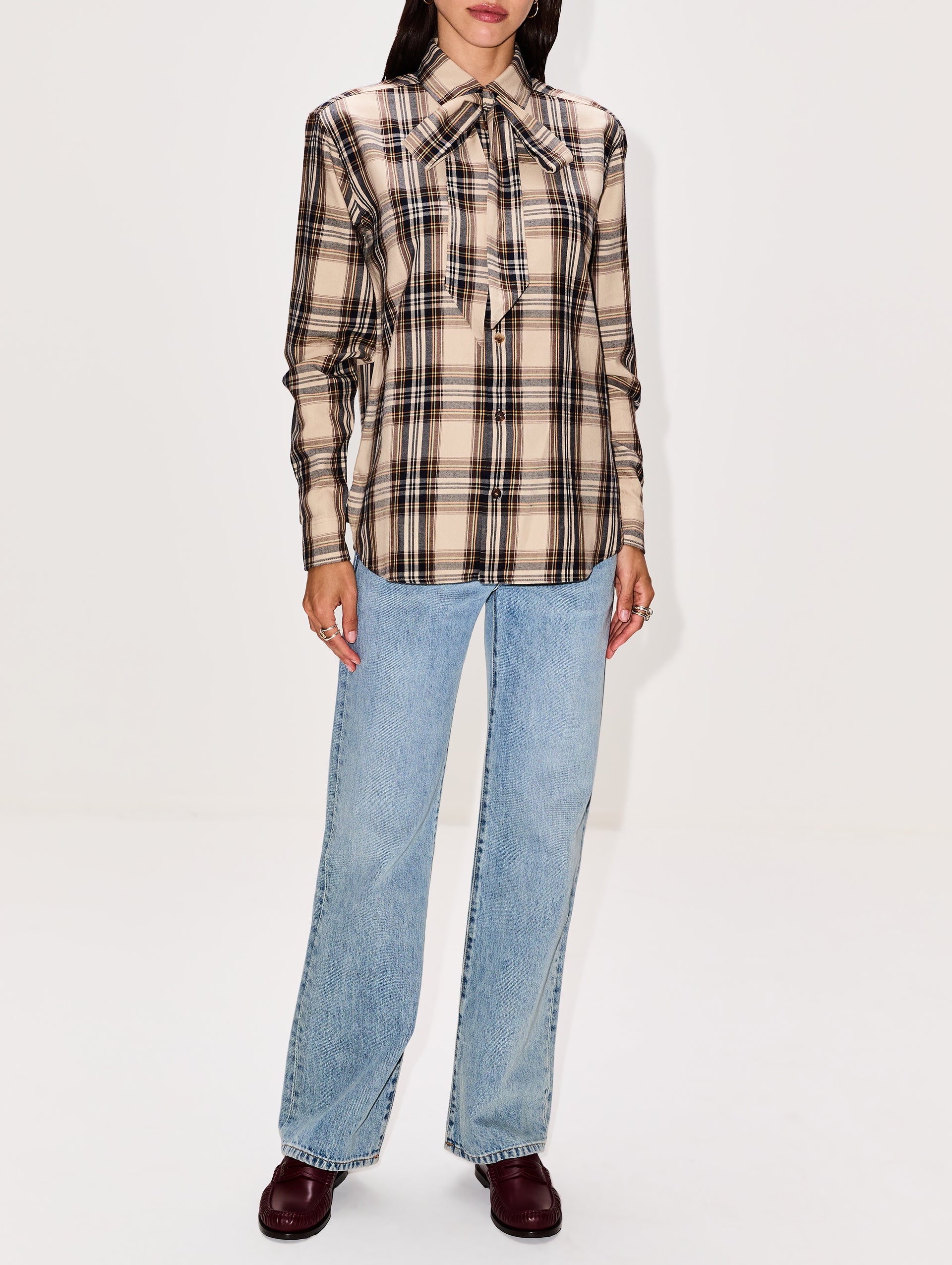 Relaxed Check Bow Blouse | SAINT LAURENT | elysewalker Relaxed Check Bow Blouse | SAINT LAURENT | elysewalker