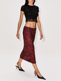 Midi Skirt,SAINT LAURENT,CRAIE ROUGE NOIR,Image 3