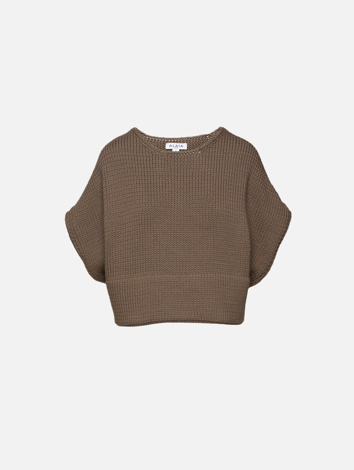 Short Sleeve Crop Top,ALAIA,GRIS TAUPE,Image 1