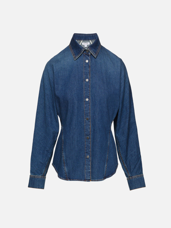 Curved Shirt,ALAIA,BLEU MINERA,Image 1