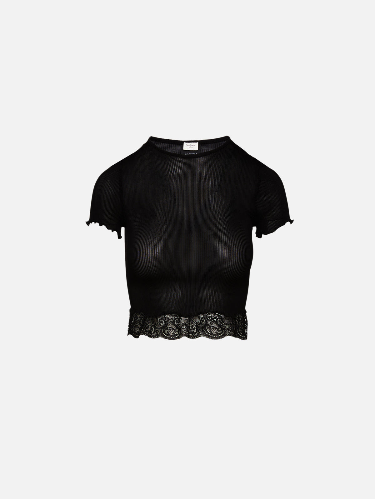 Lace Trim Tee,SAINT LAURENT,NOIR,Image 1