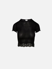 Lace Trim Tee,SAINT LAURENT,NOIR,Image 1