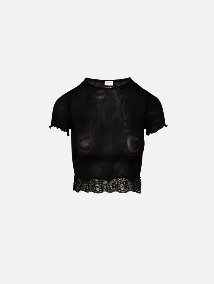 Lace Trim Tee,SAINT LAURENT,NOIR,Image 1