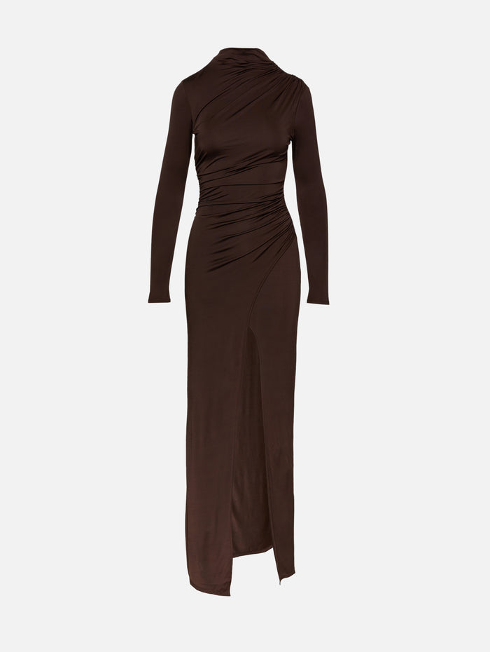 Jersey Draped Gown,LAPOINTE,DARK BROWN,Image 1