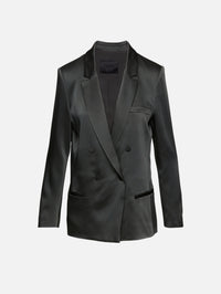 Satin Double Breasted Blazer,LAPOINTE,DARK GREEN,Image 1