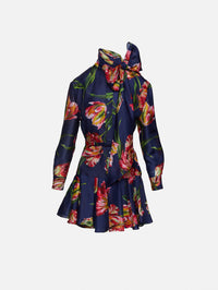 Ruffle Mini Dress,CAROLINA HERRERA,DARK NAVY MULTI,Image 1