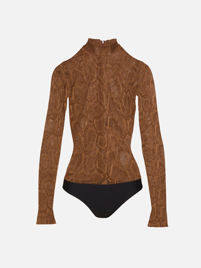 Snake Lace Mock Neck Bodysuit