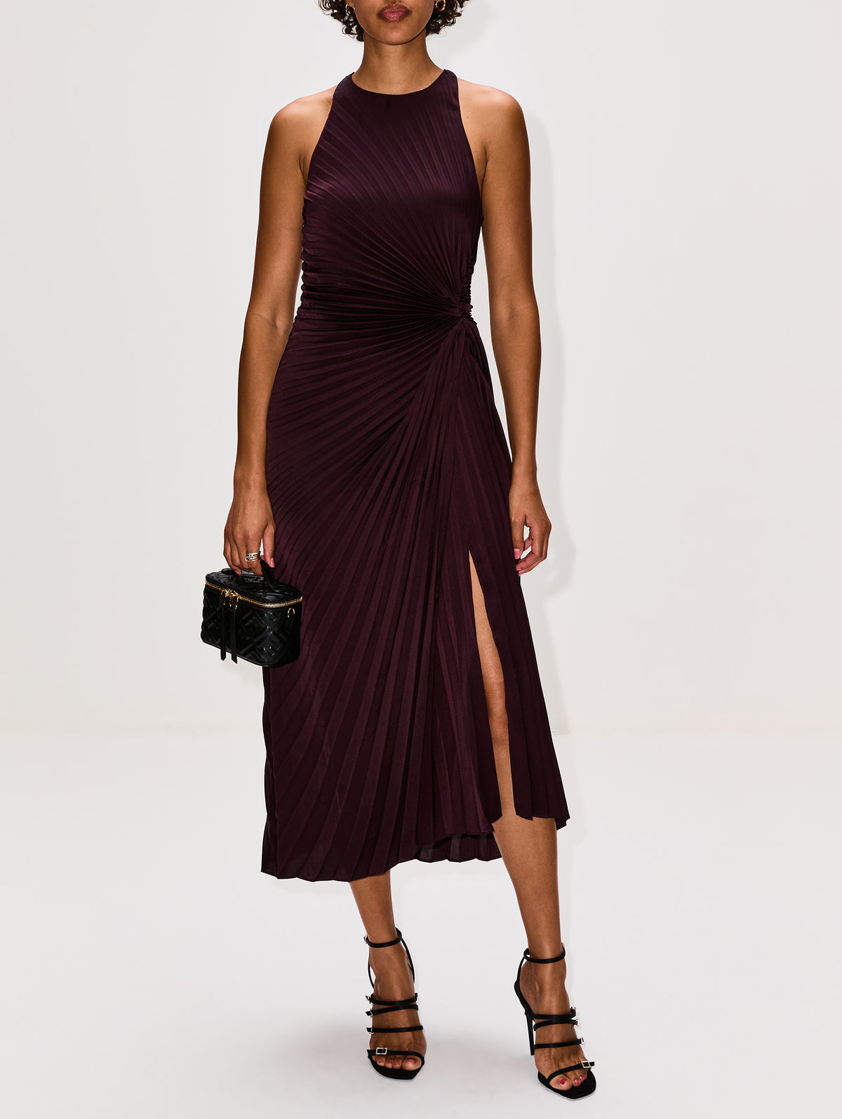 A.L.C. Women's Reagan Satin Pleated Midi Dress in Deep Plum, Size 2 A.L.C. Women's Reagan Satin Pleated Midi Dress in Deep Plum, Size 2