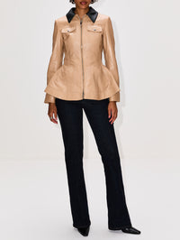 Leather Peplum Jacket,ALEXANDER MCQUEEN,BEIGE/BROWN,Image 2