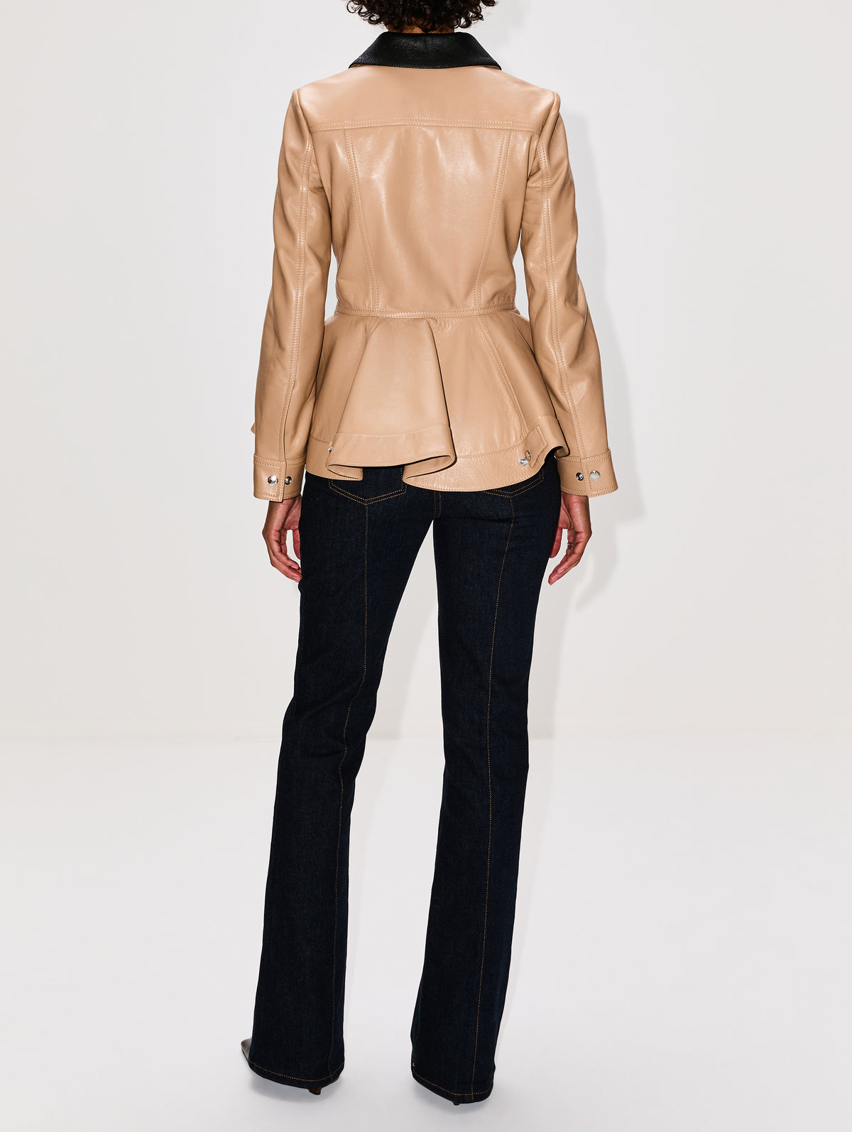 Leather Peplum Jacket,ALEXANDER MCQUEEN,BEIGE/BROWN,Image 3